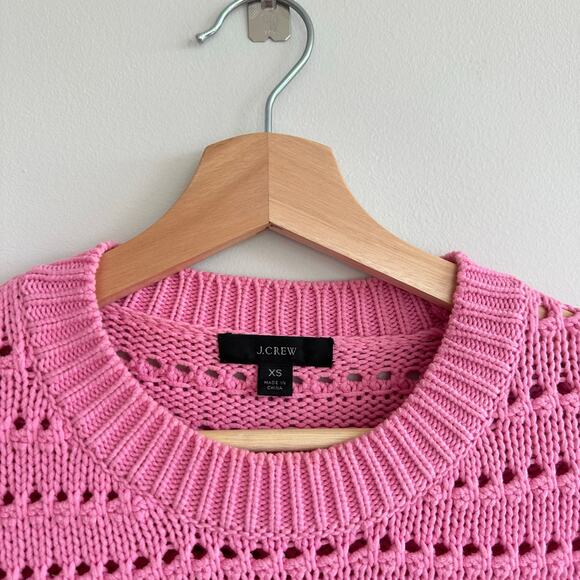 J. Crew Balloon Sleeve Pointelle Crew Neck Cotton Pullover Sweater Pink XS - Picture 5 of 8